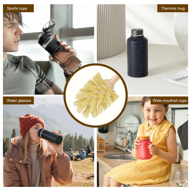 [Australia] - 2-Pack Natural Wooden Bottle Brush with Sisal Bristles, Long Handle Bottle Brush Cleaner for Wide Mouth Jars, Water Bottles, Cups, Glasses, Baby Bottles (Non-Scratch) 