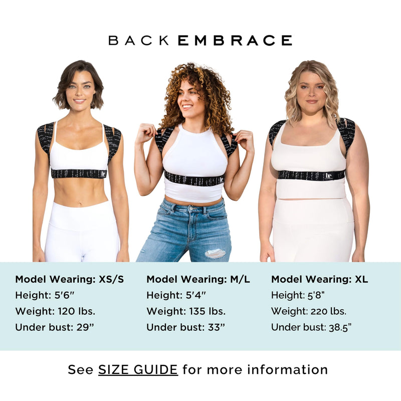BackEmbrace Posture Corrector for Women and Men - Made in USA - Slim and Adjustable Shoulder Brace - Back Brace for Back Pain Relief- Black Drizzle M/L