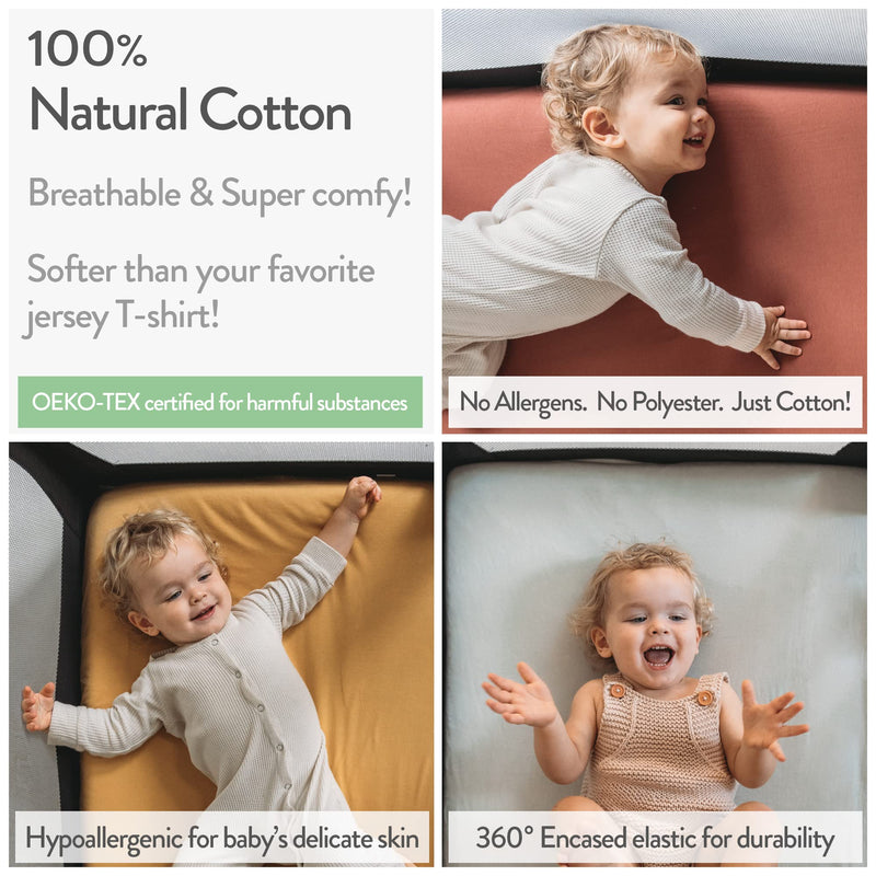 [Australia] - Pack and Play Sheets Fitted – Compatible with Graco Pack n Play Playard Crib and Other 27 x 39 Inch Playpen Mattress – Snuggly Soft 100% Jersey Cotton – Light + Dark Sage Green – 2 Pack for Graco Pack n Play Playards 