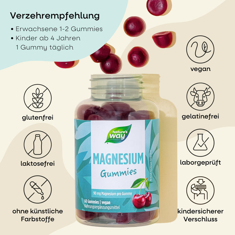 [Australia] - Magnesium Gummies high dosage - 90mg magnesium for children & adults made from magnesium citrate for muscles and nerves - laboratory tested vegan alternative to capsules & tablets - 60 pieces high dosage 