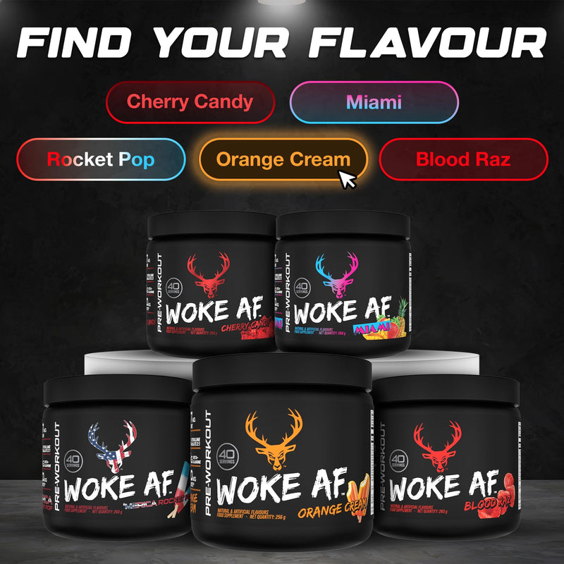 Bucked Up Woke AF Pre-Workout Powder | Performance Drink with Caffeine, Beta-Alanine, & L-Citrulline | Sugar Free, Paleo Friendly | Orange Cream Flavor | 40 Servings