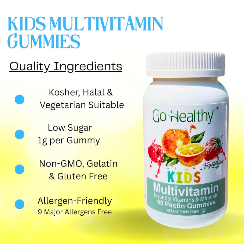 Go Healthy Multivitamin Gummies (1 Bottle) and Vitamin C Gummies (1 Bottle) for Kids, Toddlers, Vegetarian, Kosher & Halal, Gluten Free, Non-GMO Bundle