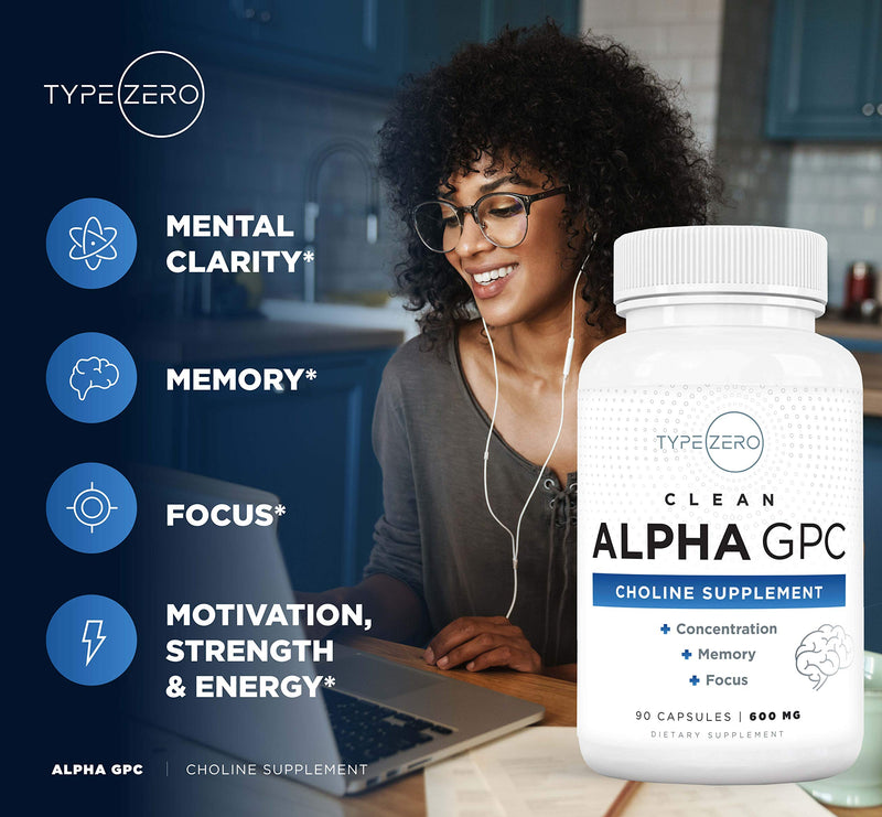 [Australia] - Type Zero Ultra Clean Alpha GPC Choline Supplement (600mg | 90 Capsules) Soy Free, Non-GMO Nootropics Alpha GPC 600mg / 300mg; Alpha-GPC Brain Memory and Focus Supplements 