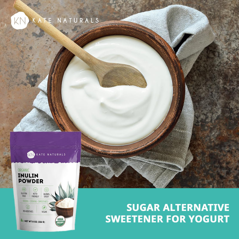 [Australia] - Kate Naturals Inulin Powder Organic from Blue Agave (8oz) Soluble Prebiotic Fiber for Coffee, Yogurt & Smoothies 