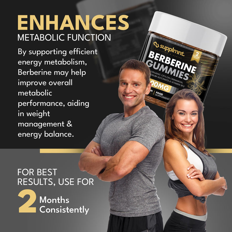Supplmnt. Berberine Gummies - 2 Months Supply, 1500mg Berberine with 1000mg Ceylon Cinnamon, 2.4mg Vitamin B12 & 400mg Magnesium Glycinate - Powerful Metabolism & Immune Support Supplement - Orange