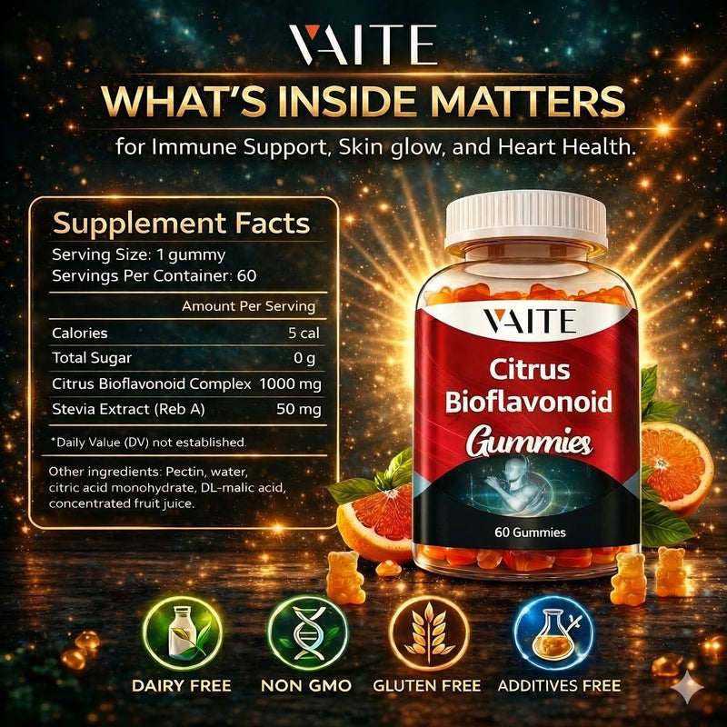 VAITE Citrus Bioflavonoid Complex Supplement 1000mg – Antioxidant Properties, Citrus-Derived Bioflavonoids, Sugar-Free Chewable Formula, Non-GMO, Gluten-Free, Soy-Free, Daily Use, 60 Gummies