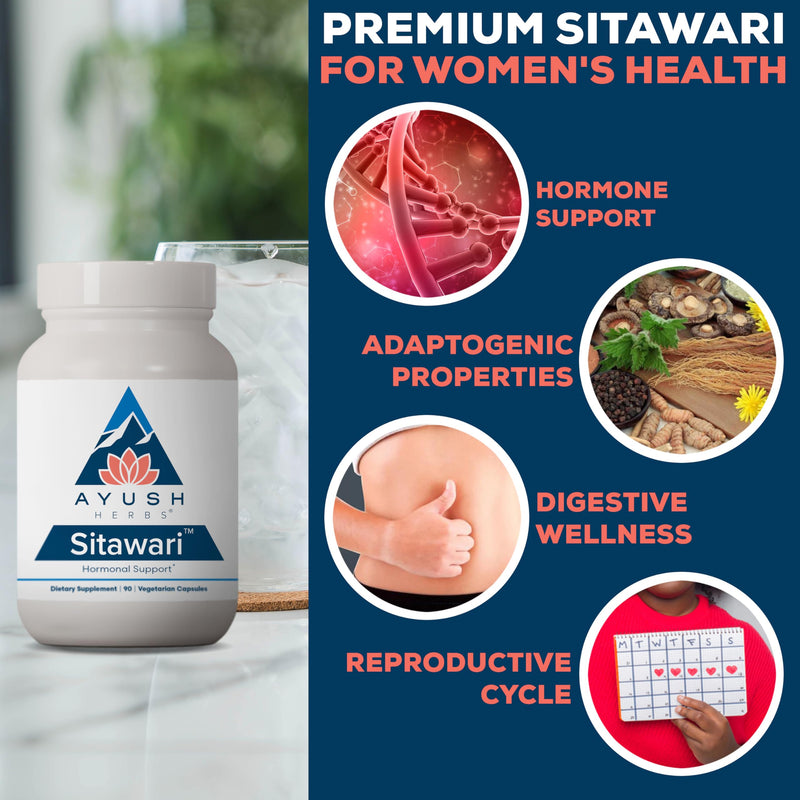 [Australia] - Ayush Herbs Sitawari - Shatavari Capsules for Women, Shatavari Root Supplement, Hormone Balance for Women, Natural Female Reproductive Support - 90 Vegetarian Capsules (1 Count) 