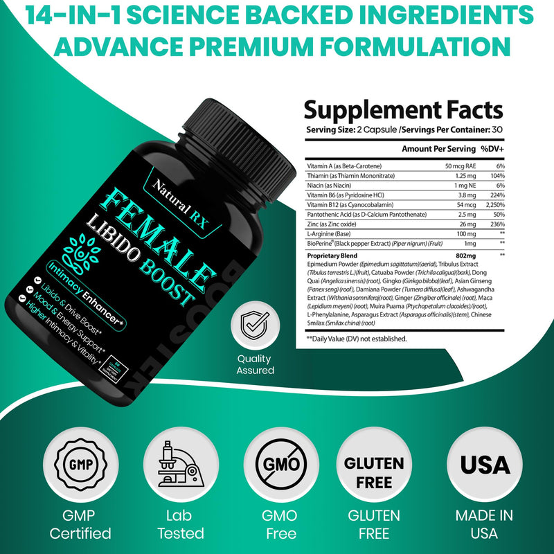 [Australia] - Fast Acting Female Libido Booster | Female Enhancement, Natural Lubrication, Long Lasting, Hormonal Balance | High Intimacy, Increases Drive and Mood with Maca Root, Ginseng, Tribulus, Gingko| 