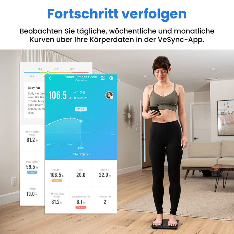 [Australia] - ETEKCITY body fat scales, digital personal scales with APP, personal smart scales with body fat and muscle mass, Bluetooth body analysis scales for BMI, protein, 180 kg/400 lb, black 