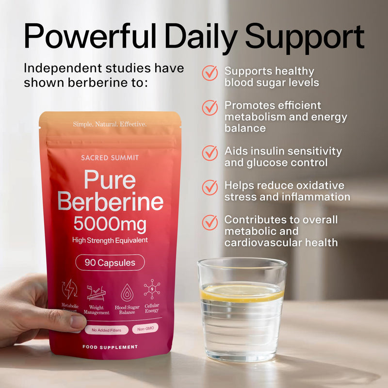 Pure Berberine 500mg – 10:1 Extract (5000mg Equivalent) – Vegan Capsules – Premium Plant-Based Supplement for Everyday Balance and Vitality – 90 Capsules