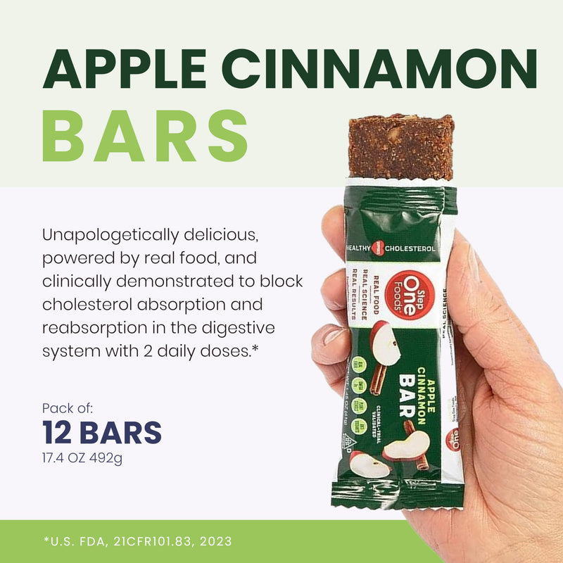 [Australia] - Step One Foods Apple Cinnamon Bars, Heart Healthy Snack Plant Sterols, Omega 3's and Dietary Fiber Gluten Free Vegan Granola Bar (12 Pack) 12 Count (Pack of 1) 