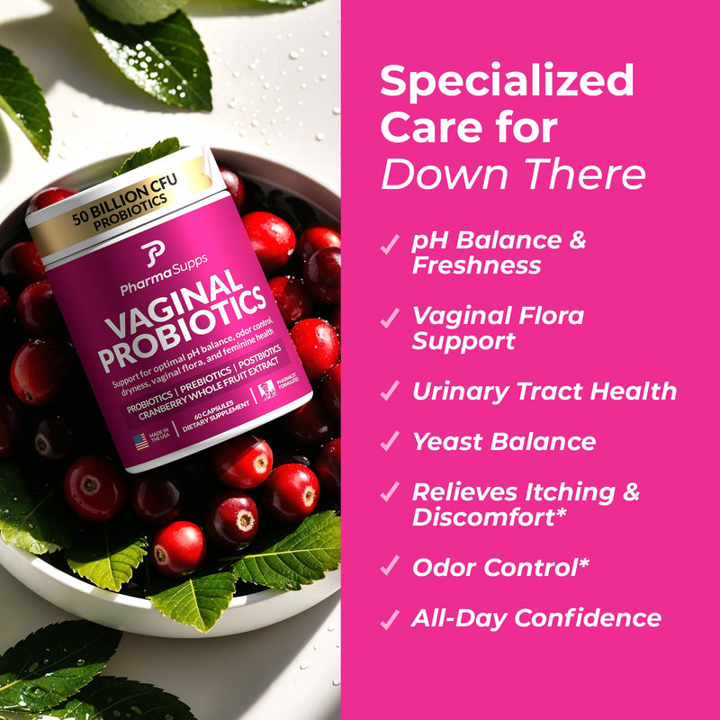 Women’s Probiotic for Vaginal Health | 50 Billion CFU with Probiotics, Prebiotic, Postbiotics & Cranberry for pH Balance, UTI Support, Yeast, Gut Health, Odor, Dryness & Feminine Comfort 60 Count