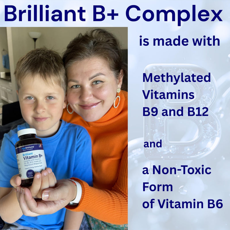 AgeImmune Vitamin B Complex with Vitamin D3 B12 B6 Magnesium Bisglycinate and Folate as Methylfolate - Doctor Formulated Methylated B Complex Supplement – 60 Capsules - Without Niacin 60 Count (Pack of 1)