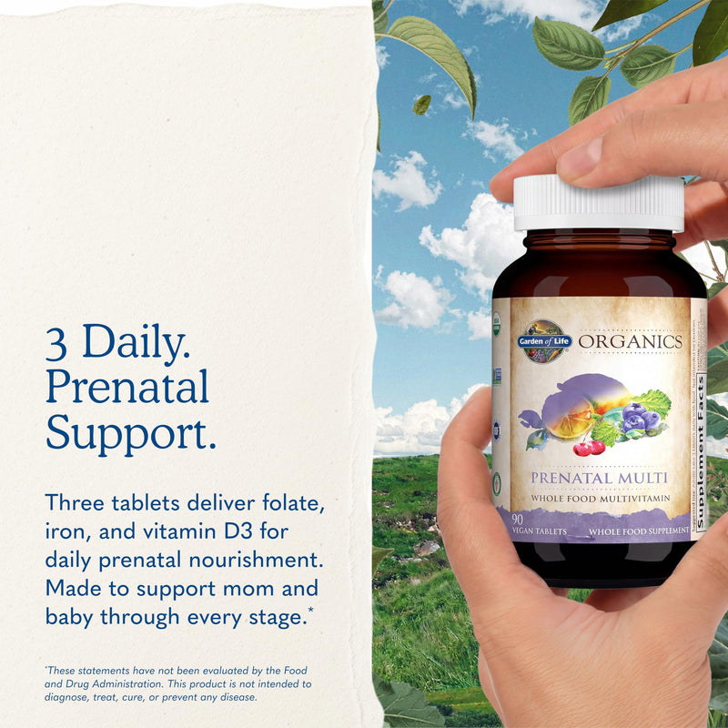 Garden of Life Organics Prenatal Multivitamin with Folate, B6, B12, D3 & Iron – Prenatal Vitamins for Women with Energy Metabolism Support for Healthy Fetal Development, Non-GMO, Vegan, 30 Servings | w/ Folate, B6, B12, D3 & Iron - with Energy Metaboli...