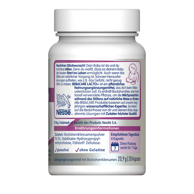 [Australia] - BEBACARE LACTO+ herbal dietary supplement to support milk production, gluten-free fenugreek capsules for breastfeeding mothers, pack of 1 (1 x 28 capsules) 