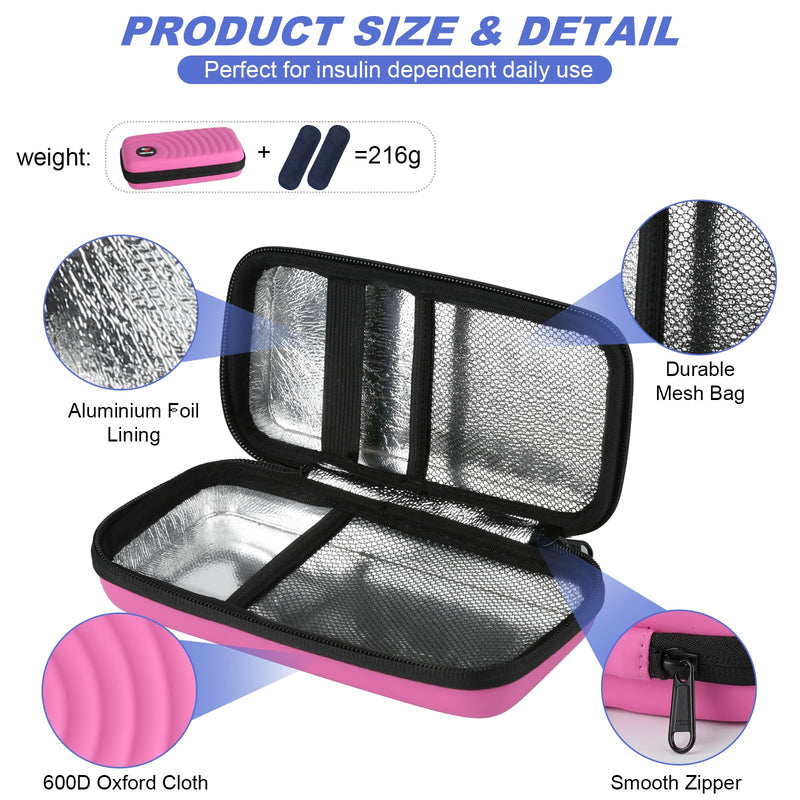 [Australia] - Insulin Cooler Travel Case with 2 Ice Packs for Insulin Pen Pu-pink 