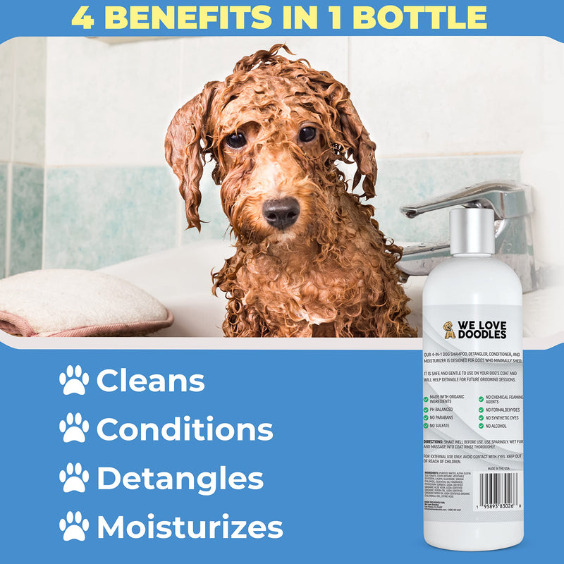 We Love Doodles 4-in-1 Lavender Shampoo, Conditioner & Detangler Bundle - Grooming & Tangle Remover Spray (Mango) - Made in USA - PawsPlanet Australia