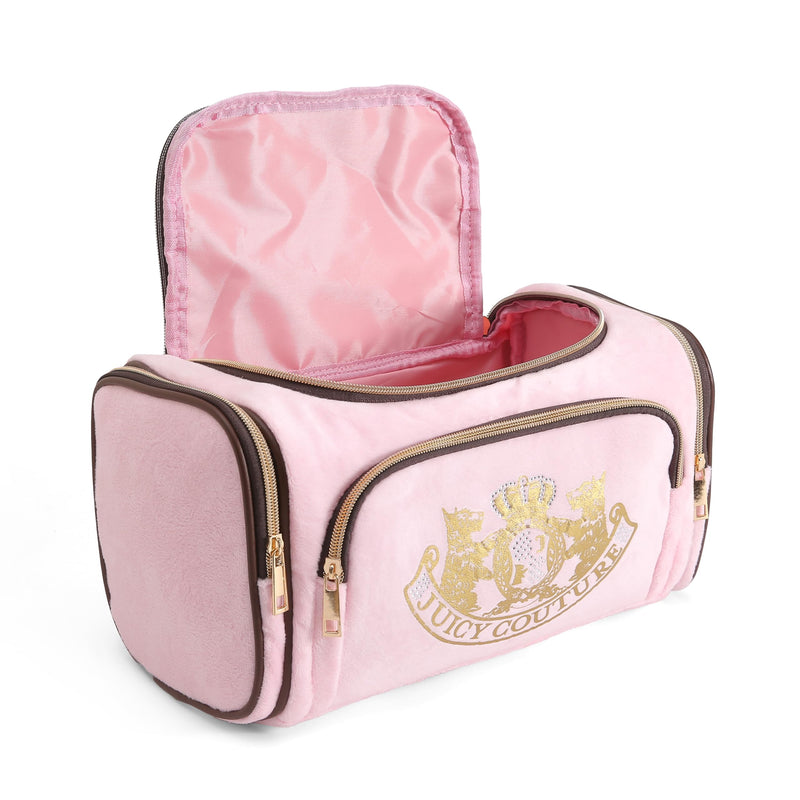 Juicy Couture Pink Makeup Bag Cosmetics Organizer Velour Gold Terrier Dog Rhinestone Crown Set