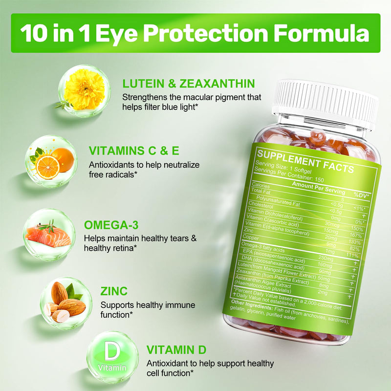 [Australia] - Lutein and Zeaxanthin Supplements, Eye Vitamin & Mineral Supplement, Multivitamin for Vision & Ocular Health with Omega-3, Protect and Enhance Your Eye Health Completely, 150 Softgels 150 Count (Pack of 1) 