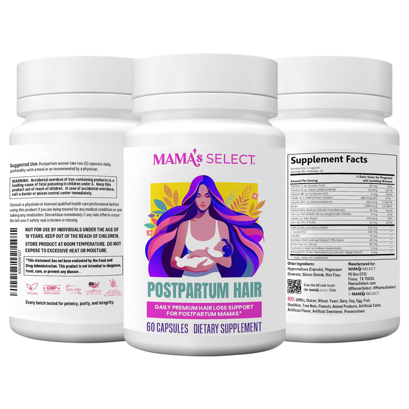 Postpartum Hair Loss Vitamins – Reduce Shedding, Regrowth, Nursing-Safe | Restores thickness, shine & strength, supports hormonal balance, scalp health & cellular renewal, breastfeeding-safe