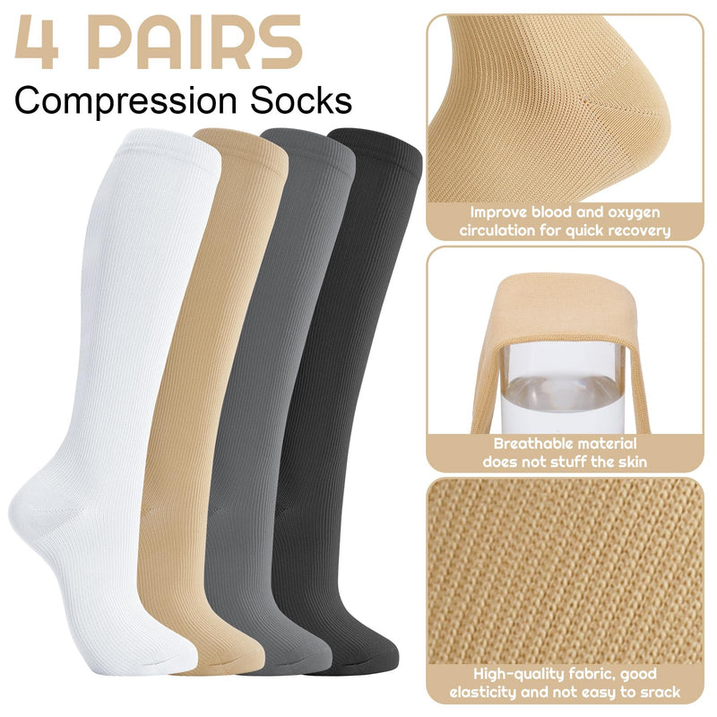 [Australia] - taonganui 4 pairs of compression stockings, compression socks, medical compression stockings, compression socks for women and men, varicose veins, edema, flight 35-38 