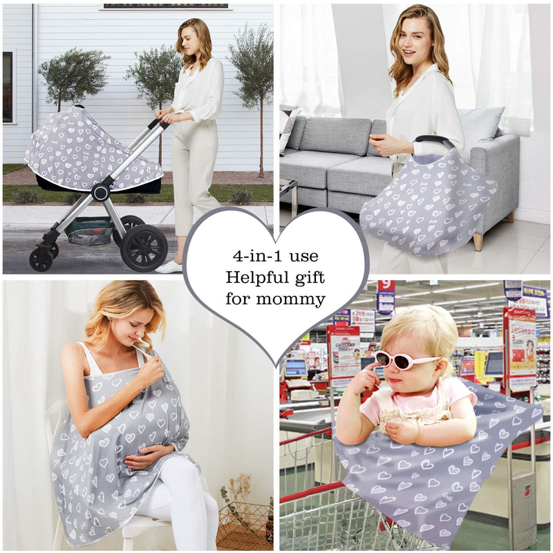 [Australia] - Baby Nursing Cover & Nursing Poncho - Multi Use Cover for Baby Car Seat Canopy, Shopping Cart Cover, Stroller Cover, 360° Full Privacy Breastfeeding Coverage Heart-shaped 