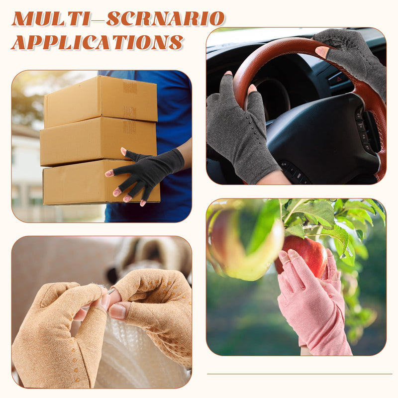 JenPen 6 Pair Arthritis Compression Gloves for Women, Fingerless Compression Glove for Relieve Arthritis Rheumatoid Daily Use Mixed Color Large