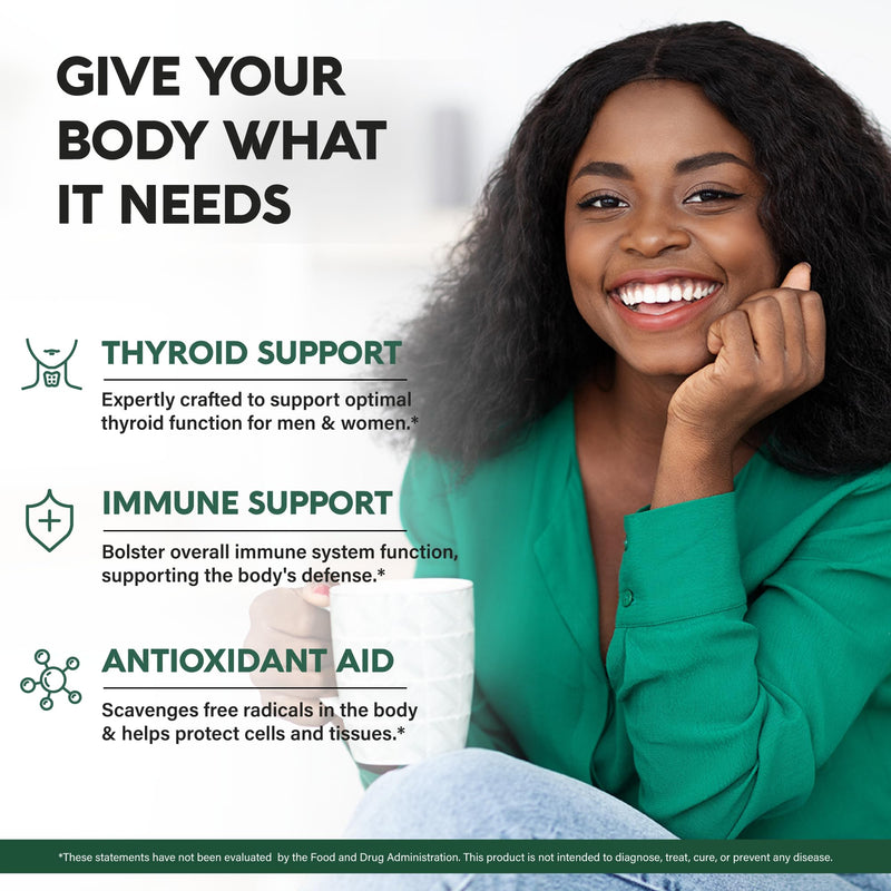 [Australia] - Thyroid Support for Women - Selenium 200 mcg | Zinc & Iodine | L-Tyrosine | Magnesium | Adaptogen Herbs - 20-in-1 Antioxidant & Immune Support - Vegan, NON-GMO, Lab Tested - 60 Capsules, Made in USA 