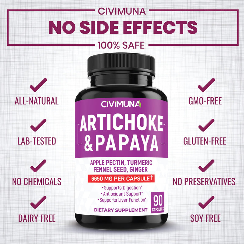 [Australia] - Artichoke Capsules 6650mg - Artichoke, Papaya, Apple Pectin - 3 Months Supply 