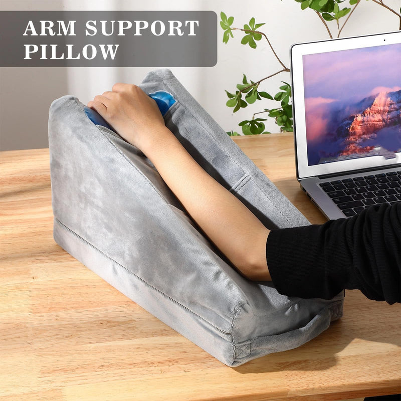 [Australia] - Buryeah Arm Elevation Pillow with 2 Pockets, Soft Ergonomic Support Pillow for Elbow Rest Wedge Broken Arm Gifts with High Density Foam for Recovery Sleeping(Gray) Gray 