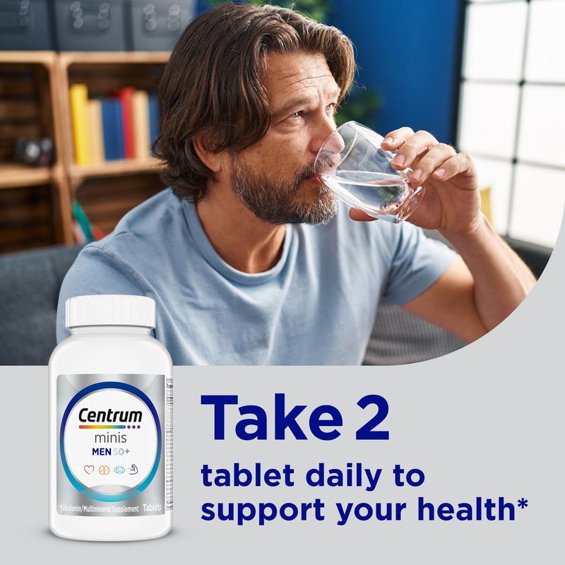 Centrum Minis Silver Men's Multivitamin for Men 50 and Over, 280 Tablets | Contains Vitamins D3, E, B6, and B12, Gluten Free, Non-GMO Ingredients, GLP-1 Support Unflavored 280 Count (Pack of 1)