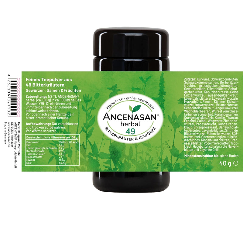 [Australia] - ANCENASAN® herbal 40g - The POWER of 49 bitter herbs and spices - bitter substances without alcohol - gluten-free, vegan, 100% natural 