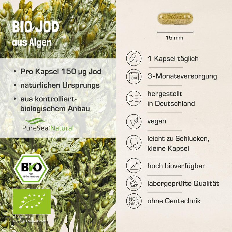 [Australia] - Organic iodine capsules | Natural iodine from seaweed from the Northern Hebrides | Organic Kelp vegan | in the glass | 150 μg organic iodine per capsule | Just 1 vegan capsule daily 