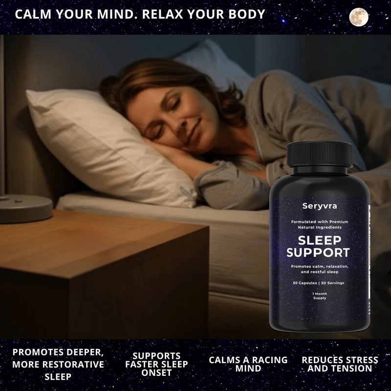 Premium Sleep Support Supplement with Magnesium Glycinate, L-Theanine, Ashwagandha, Valerian Root, Chamomile & Lemon Balm – Natural Sleep Aid & Stress Relief for Adults, Deep Restorative Sleep