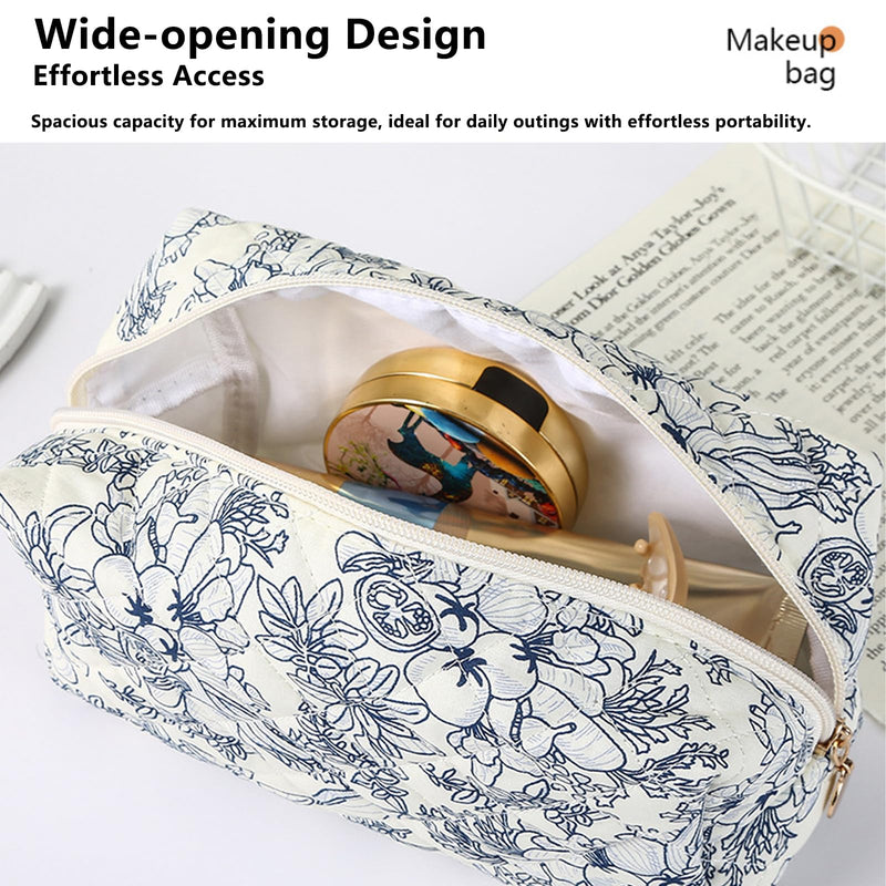AMAZBEE Makeup Bag Bulk for Purse 14 PCS Quilted Organizer Pencil Bag with Zipper Floral Cosmetic Bags for Travel Separation