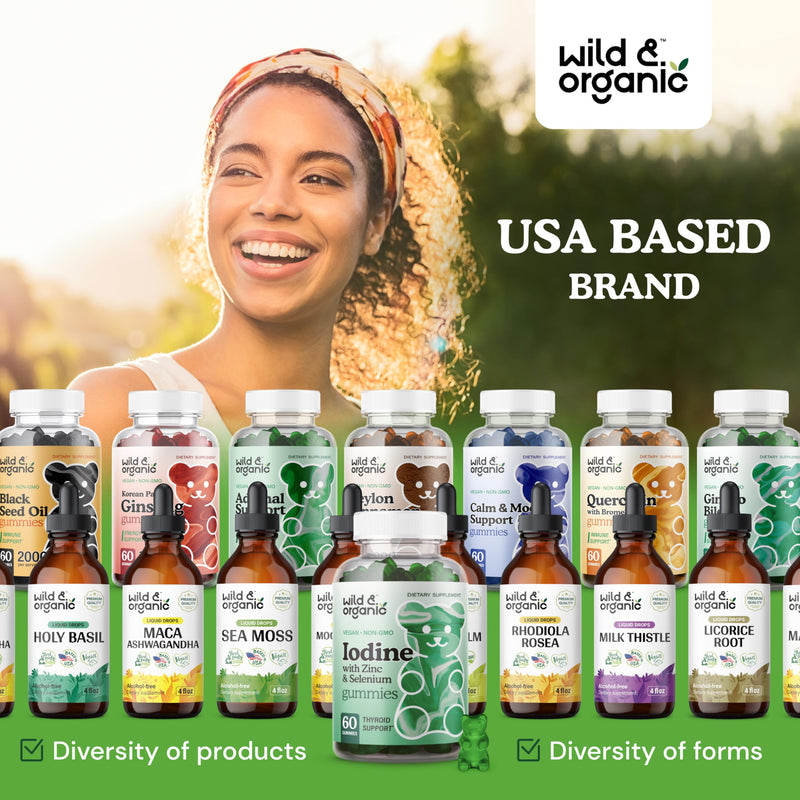 [Australia] - Wild & Organic Iodine Gummies 250mcg - Immune Support Complex w/Potassium Iodide - Selenium Zinc Iodine Supplement for Immune Support - 60 Pectin-Based Gummies - Vegan Supplement with Iodine 