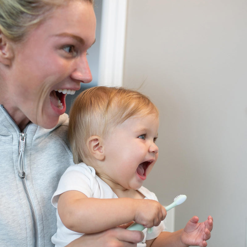 [Australia] - Dr. Brown's Infant-to-Toddler Training Toothbrush Set, Mint Elephant with Fluoride-Free Strawberry Baby Toothpaste, 0-3 Years 