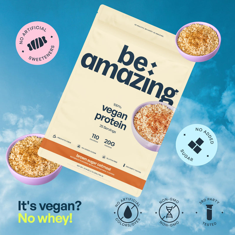 [Australia] - BE AMAZING Vegan Protein Powder, Brown Sugar Oatmeal, 20g Plant Based Protein with Prebiotic Fiber, Low Carb, Dairy and Gluten Free Shake Mix, No Added Sugar, 29.3 oz, 25 Servings 