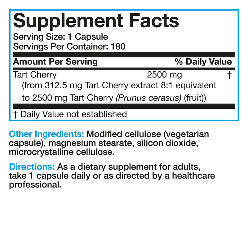 [Australia] - Bronson Tart Cherry Extract 2500 mg Vegetarian Capsules with Antioxidants and Flavonoids Non-GMO, 180 Count Unflavoured 180 Count (Pack of 1) 