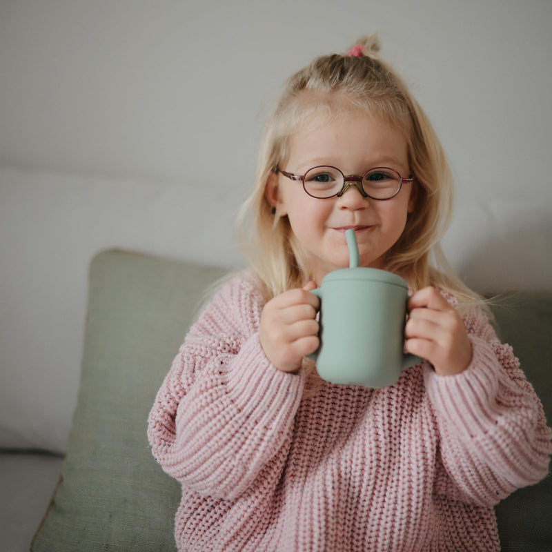 [Australia] - mushie 100% Silicone Training Cup & Straw for Toddlers | 6 Months+ (Cambridge Blue) Cambridge Blue 