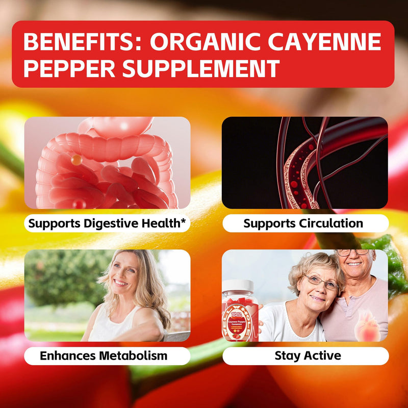 Cayenne Pepper Extract Gummies with Hawthorn, CoQ10, Turmeric, Niacin and Vitamin D3 - Support for Cardiovascular Health, Energy and Vitality - Vegan & Non-GMO - 60 Gummies