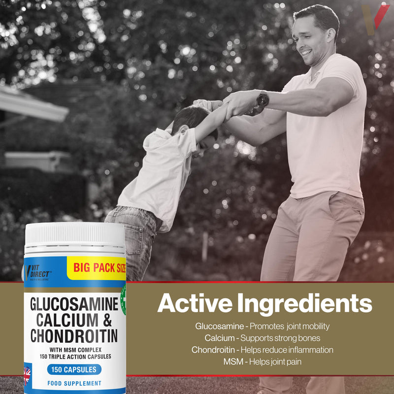 Glucosamine, Calcium & Chondroitin (with MSM Complex) - 120 Triple Action Capsules - Joint Care Supplement - Supports Joint Health - Designed to Reduce Joint Pain
