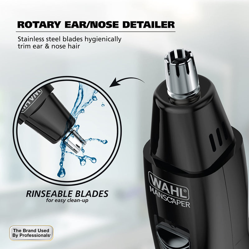 Wahl Manscaper Rechargeable Multipurpose Precision Detail Trimmer with Rotary Attachment Head for Hygienic Grooming of Hair Anywhere, for Eyebrows, Sideburns, Necklines, Ear, and Nose Hairs