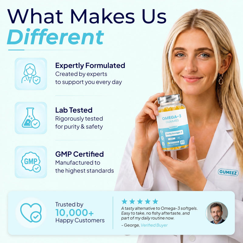 Omega 3 Gummies with DHA & EPA – Heart, Brain & Eye Health Support – Fish Oil Omega 3 Supplement – Chewable Alternative to Omega 3 Capsules – Delicious Lemon Flavour – 60 Gummies
