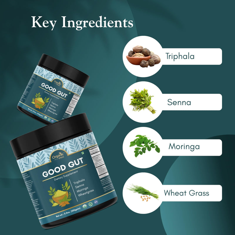 Organic Spree Good Gut Powder – 150 g (5.3oz) | USDA Organic Certified | Ayurvedic Blend of Triphala, Moringa, Wheatgrass & Senna (1) 1