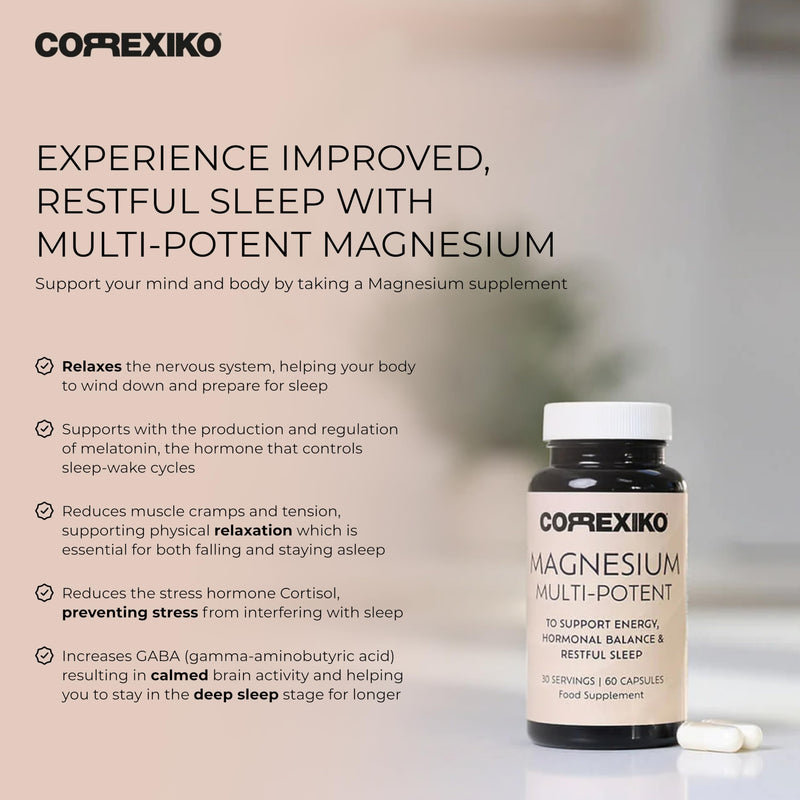 CORREXIKO Multi-Potent Magnesium Capsules - 300mg Serving Magnesium Bisglycinate Supplement - High Absorption Glycinate Tablets - High Strength for Sleep Aid & Energy - 60 Capsules, 1 Month Supply 60 count (Pack of 1)