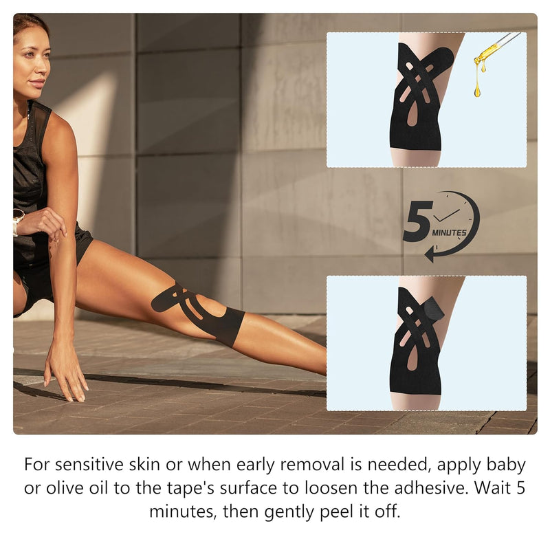 [Australia] - Precut Kinesiology Tape for Knees 12 Pcs, Knee Tape for Knee Pain Relief Pre Cut - Brace & Elastic Supports - Waterproof & Breathable Hypoallergenic Latex - Athletic Tape Black 