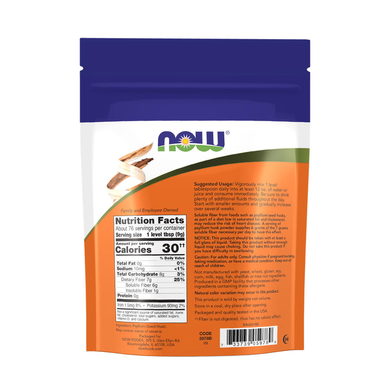 NOW Foods Supplements, Psyllium Husk Powder, Non-GMO Project Verified, Soluble Fiber, 24-Ounce 1.5 Pound (Pack of 1)