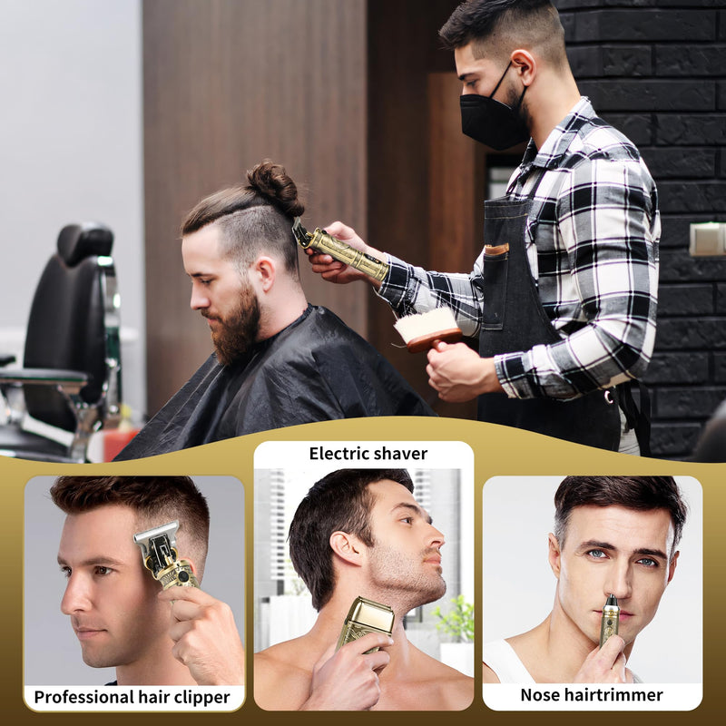 [Australia] - Electric Shaver Razor，T-Blade Beard Trimmer Nose Hair Trimmer Shaver Set,Cordless RechargeableBarber Clippers,Professional Hair Clippers Kit with LCD for Men Bronze 
