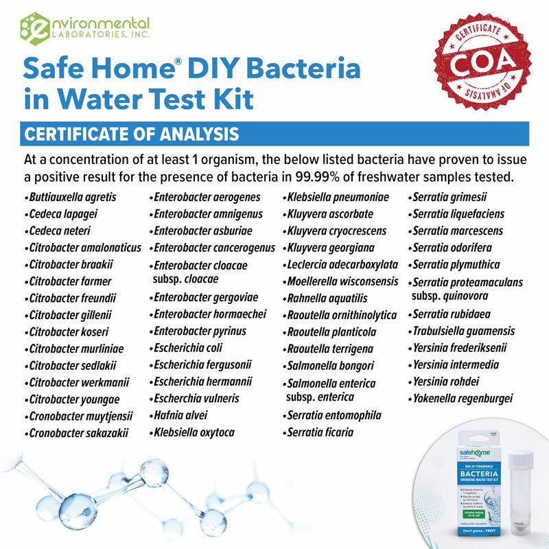 [Australia] - Safe Home® DIY Bacteria in Water Test Kit – Results as Fast as 24 Hours – Detects 50 Different Species of Coliform Bacteria – EPA Lab Certified – Made in the USA – (2 Pack) 2-Pack 